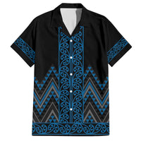 Blue Aotearoa Mangopare Kowhaiwhai and Niho Taniwha Family Matching Off Shoulder Maxi Dress and Hawaiian Shirt Maori New Zealand