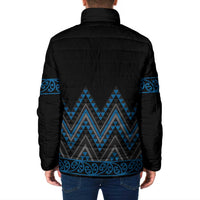 Blue Aotearoa Mangopare Kowhaiwhai Niho Taniwha Padded Jacket Maori New Zealand - Polynesian Pride