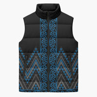 Blue Aotearoa Mangopare Kowhaiwhai Niho Taniwha Sleeveless Puffer Jacket Maori New Zealand - Polynesian Pride