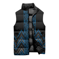 Blue Aotearoa Mangopare Kowhaiwhai Niho Taniwha Sleeveless Puffer Jacket Maori New Zealand - Polynesian Pride