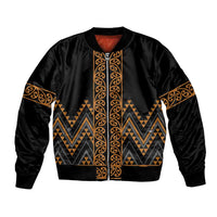 Gold Aotearoa Mangopare Kowhaiwhai and Niho Taniwha Bomber Jacket Maori New Zealand
