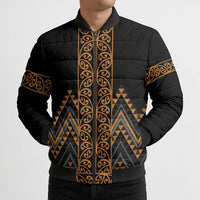 Gold Aotearoa Mangopare Kowhaiwhai Niho Taniwha Bomber Puffer Jacket Maori New Zealand - Polynesian Pride