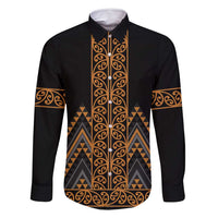 Gold Aotearoa Mangopare Kowhaiwhai and Niho Taniwha Family Matching Long Sleeve Bodycon Dress and Hawaiian Shirt Maori New Zealand