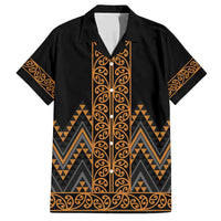 Gold Aotearoa Mangopare Kowhaiwhai and Niho Taniwha Family Matching Summer Maxi Dress and Hawaiian Shirt Maori New Zealand