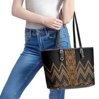 Gold Aotearoa Mangopare Kowhaiwhai and Niho Taniwha Leather Tote Bag Maori New Zealand