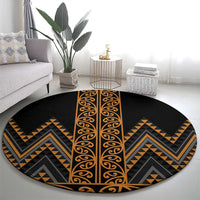 Gold Aotearoa Mangopare Kowhaiwhai and Niho Taniwha Round Carpet Maori New Zealand
