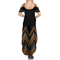 Gold Aotearoa Mangopare Kowhaiwhai and Niho Taniwha Summer Maxi Dress Maori New Zealand