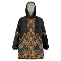 Gold Aotearoa Mangopare Kowhaiwhai and Niho Taniwha Wearable Blanket Hoodie Maori New Zealand