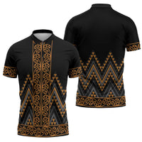 Gold Aotearoa Mangopare Kowhaiwhai Niho Taniwha Zipper Polo Shirt Maori New Zealand - Polynesian Pride