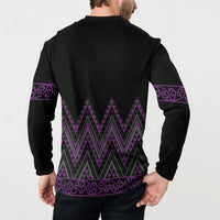 Purple Aotearoa Mangopare Kowhaiwhai and Niho Taniwha Button Sweatshirt Maori New Zealand