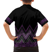 Purple Aotearoa Mangopare Kowhaiwhai and Niho Taniwha Kid Hawaiian Shirt Maori New Zealand