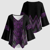 Purple Aotearoa Mangopare Kowhaiwhai Niho Taniwha Kimono Sleeve Blouse Maori New Zealand - Polynesian Pride