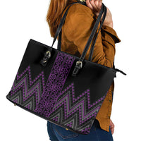 Purple Aotearoa Mangopare Kowhaiwhai and Niho Taniwha Leather Tote Bag Maori New Zealand