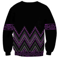 Purple Aotearoa Mangopare Kowhaiwhai and Niho Taniwha Sweatshirt Maori New Zealand