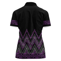 Purple Aotearoa Mangopare Kowhaiwhai and Niho Taniwha Women Polo Shirt Maori New Zealand