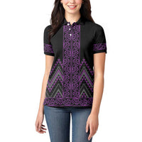 Purple Aotearoa Mangopare Kowhaiwhai and Niho Taniwha Women Polo Shirt Maori New Zealand