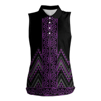 Purple Aotearoa Mangopare Kowhaiwhai and Niho Taniwha Women Sleeveless Polo Shirt Maori New Zealand