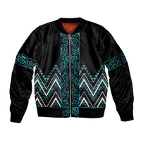 Paua Shell Aotearoa Mangopare Kowhaiwhai and Niho Taniwha Sleeve Zip Bomber Jacket Maori New Zealand