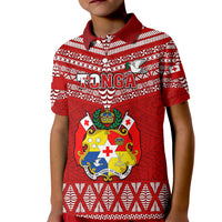 Tonga Rugby Kid Polo Shirt 2023 World Cup Tongan Kupesi Ngatu Pattern LT14 Kid Red - Polynesian Pride