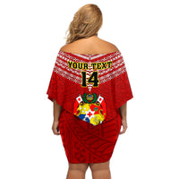 Custom Tonga Rugby Off Shoulder Short Dress 2023 World Cup Tongan Kupesi Ngatu Pattern LT14 - Polynesian Pride