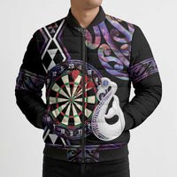 Personalised New Zealand Darts Bomber Puffer Jacket Ngutukaka Manaia Taniko Luxury Purple - Polynesian Pride