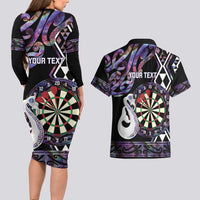 Personalised New Zealand Darts Couples Matching Long Sleeve Bodycon Dress and Hawaiian Shirt Ngutukaka Manaia Taniko Luxury Purple - Polynesian Pride