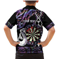Personalised New Zealand Darts Family Matching Mermaid Dress and Hawaiian Shirt Ngutukaka Manaia Taniko Luxury Purple - Polynesian Pride