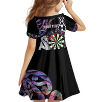 Personalised New Zealand Darts Family Matching Off The Shoulder Long Sleeve Dress and Hawaiian Shirt Ngutukaka Manaia Taniko Luxury Purple - Polynesian Pride