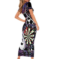 Personalised New Zealand Darts Family Matching Short Sleeve Bodycon Dress and Hawaiian Shirt Ngutukaka Manaia Taniko Luxury Purple - Polynesian Pride