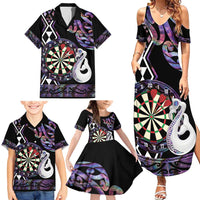 Personalised New Zealand Darts Family Matching Summer Maxi Dress and Hawaiian Shirt Ngutukaka Manaia Taniko Luxury Purple - Polynesian Pride