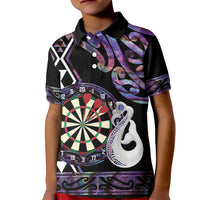Personalised New Zealand Darts Kid Polo Shirt Ngutukaka Manaia Taniko Luxury Purple - Polynesian Pride