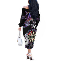 Personalised New Zealand Darts Off The Shoulder Long Sleeve Dress Ngutukaka Manaia Taniko Luxury Purple - Polynesian Pride
