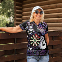 Personalised New Zealand Darts Women Polo Shirt Ngutukaka Manaia Taniko Luxury Purple - Polynesian Pride