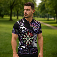 Personalised New Zealand Darts Zipper Polo Shirt Ngutukaka Manaia Taniko Luxury Purple - Polynesian Pride