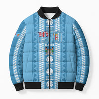 Fiji Day 1970 Bomber Puffer Jacket For Fiji Ever Fiji Tapa Pattern Blue LT14 Unisex Blue - Polynesian Pride