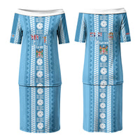 Fiji Day 1970 Couples Matching Puletasi and Hawaiian Shirt For Fiji Ever Fiji Tapa Pattern Blue LT14 - Polynesian Pride