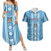 Fiji Day 1970 Couples Matching Summer Maxi Dress and Hawaiian Shirt For Fiji Ever Fiji Tapa Pattern Blue LT14 Blue - Polynesian Pride
