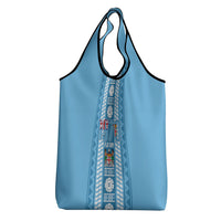 Fiji Day 1970 Grocery Bag For Fiji Ever Fiji Tapa Pattern Blue LT14 - Polynesian Pride