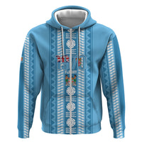 Fiji Day 1970 Hoodie For Fiji Ever Fiji Tapa Pattern Blue LT14 Zip Hoodie Blue - Polynesian Pride