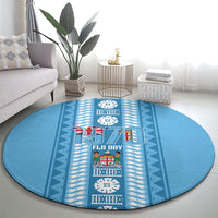 Fiji Day 1970 Round Carpet For Fiji Ever Fiji Tapa Pattern Blue LT14 - Polynesian Pride