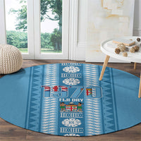 Fiji Day 1970 Round Carpet For Fiji Ever Fiji Tapa Pattern Blue LT14 - Polynesian Pride