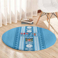 Fiji Day 1970 Round Carpet For Fiji Ever Fiji Tapa Pattern Blue LT14 - Polynesian Pride