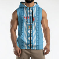 Fiji Day 1970 Sleeveless Zip Hoodie For Fiji Ever Fiji Tapa Pattern Blue LT14 - Polynesian Pride