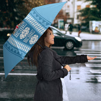 Fiji Day 1970 Umbrella For Fiji Ever Fiji Tapa Pattern Blue LT14 - Polynesian Pride