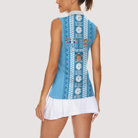 Fiji Day 1970 Women Sleeveless Polo Shirt For Fiji Ever Fiji Tapa Pattern Blue LT14 - Polynesian Pride