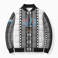 Fiji Day 1970 Bomber Puffer Jacket For Fiji Ever Fiji Tapa Pattern White LT14 Unisex White - Polynesian Pride