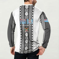 Fiji Day 1970 Button Sweatshirt For Fiji Ever Fiji Tapa Pattern White LT14 - Polynesian Pride