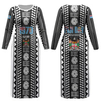 Fiji Day 1970 Couples Matching Long Sleeve Bodycon Dress and Hawaiian Shirt For Fiji Ever Fiji Tapa Pattern White LT14 - Polynesian Pride