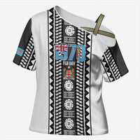 Fiji Day 1970 Cross Shoulder Shirt For Fiji Ever Fiji Tapa Pattern White LT14 Female White - Polynesian Pride