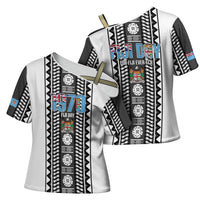 Fiji Day 1970 Cross Shoulder Shirt For Fiji Ever Fiji Tapa Pattern White LT14 - Polynesian Pride